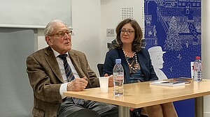 Sabine Menu and Paul Collowald during the presentation of the biography at the Robert Schuman House in October 2018. Photo DR