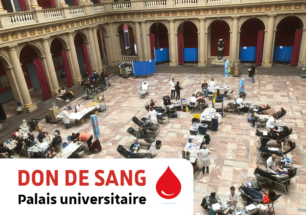 Photographie d'un don de sang au Palais universitaire